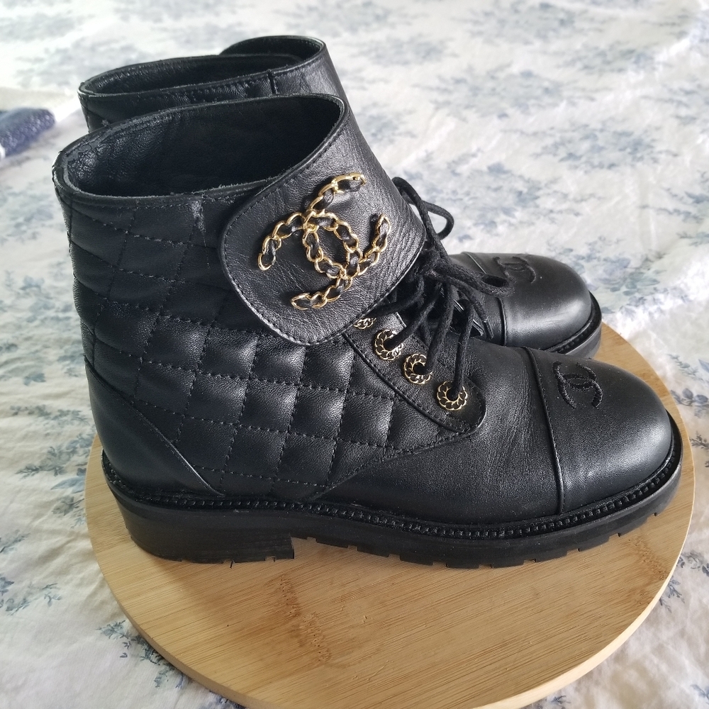 Chanel | Quilted Combat CC Logo Boots - Picture 3 of 11